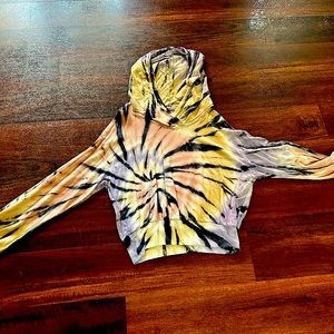 Tie-dye blue yellow gray and red tee hoodie